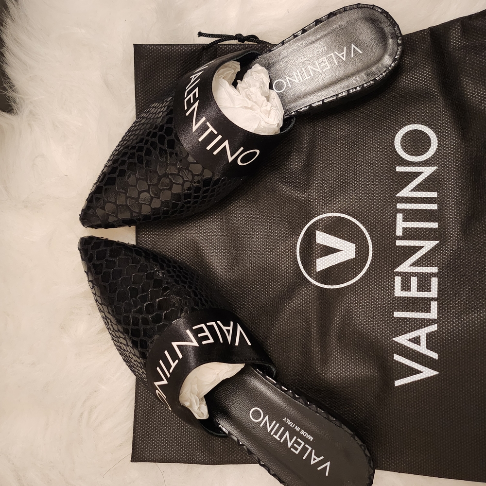 Valentino Black Mules with Textured Design Size 6